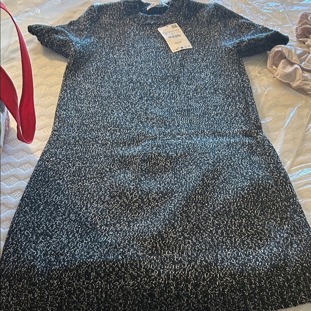 Zara Black and White Textured Dress